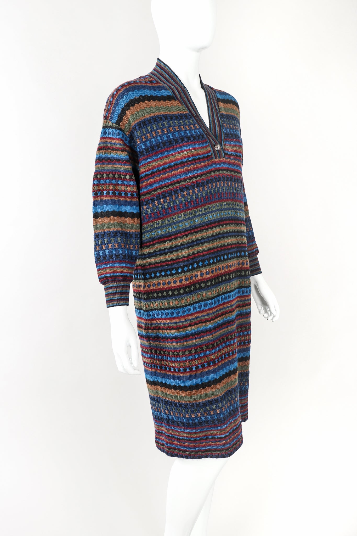 Recess Designer Consignment Vintage Missoni Blue Dobby Stripe Knit Sweater Dress Los Angeles Resale