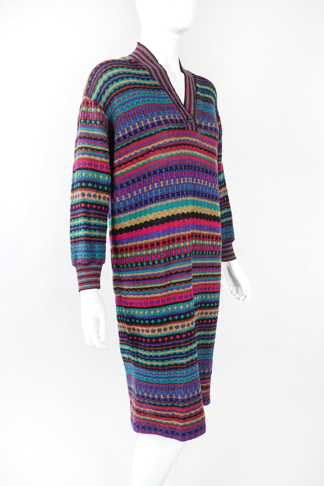 Recess Designer Consignment Vintage Missoni Teal Dobby Stripe Knit Sweater Dress Los Angeles Resale