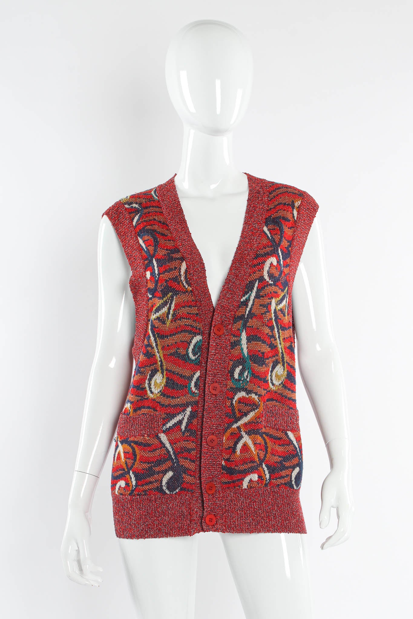 Vintage Missoni Musical Notes Print Knit Vest mannequin front @ Recess LA