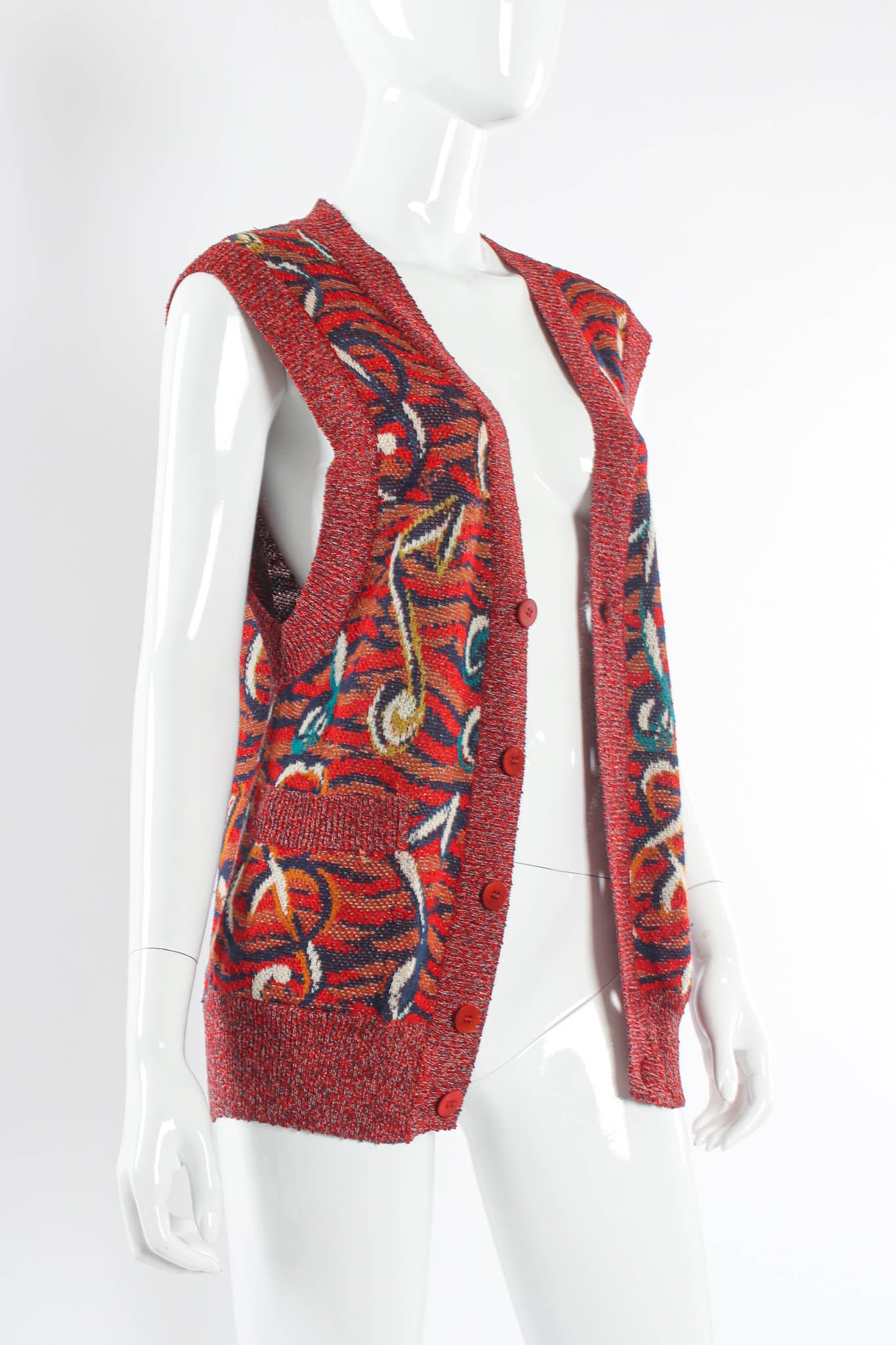 Vintage Missoni Musical Notes Print Knit Vest mannequin button open @ Recess LA