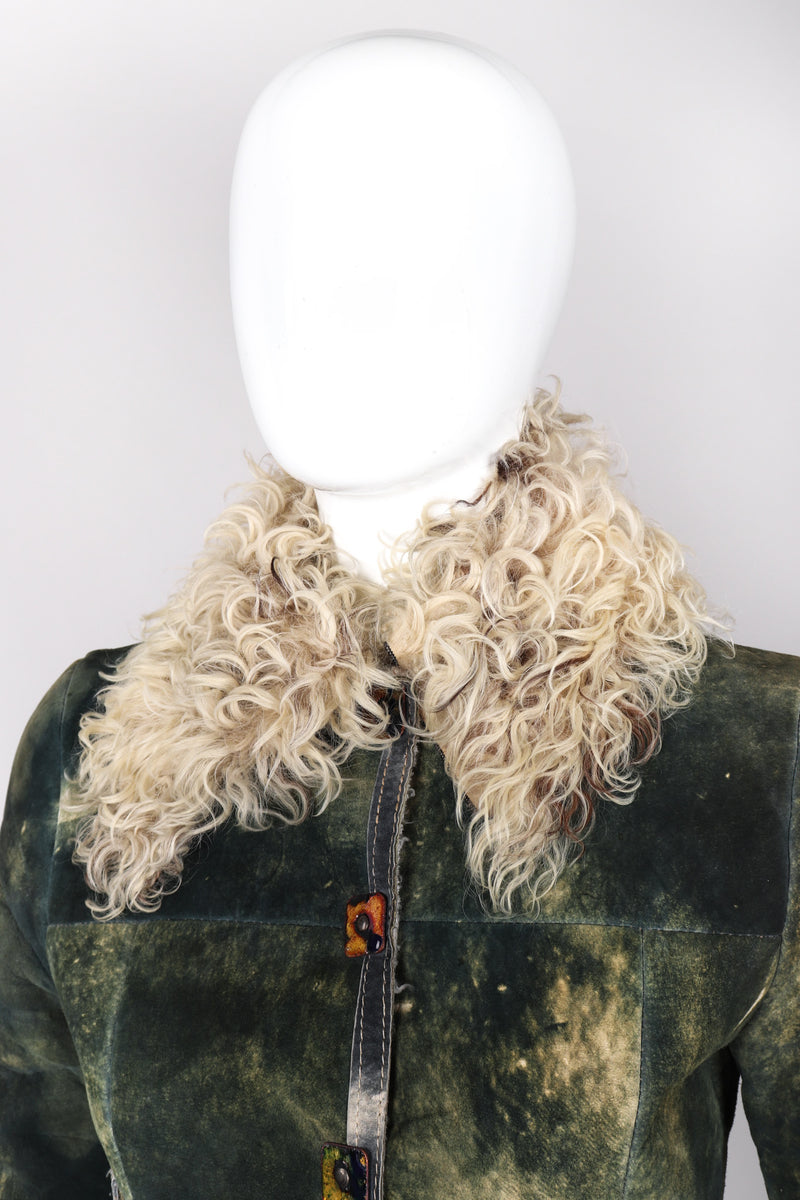 Recess Los Angeles Vintage Miura Marbleized Tie Dye Suede Green Fur Collar Jacket