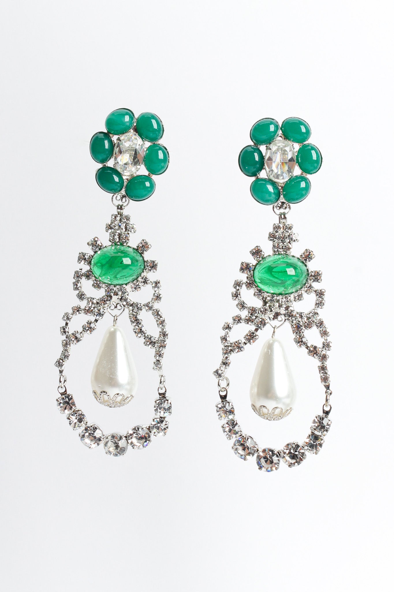 Vintage Moan Floral Crystal Pearl Earrings front hang @ Recess LA