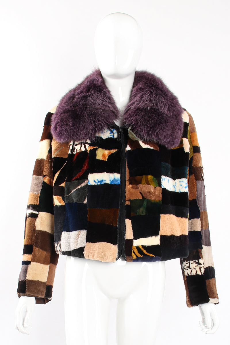 Vintage Moda Martani Patchwork Fur Collar Jacket on Mannequin front at Recess Los Angeles