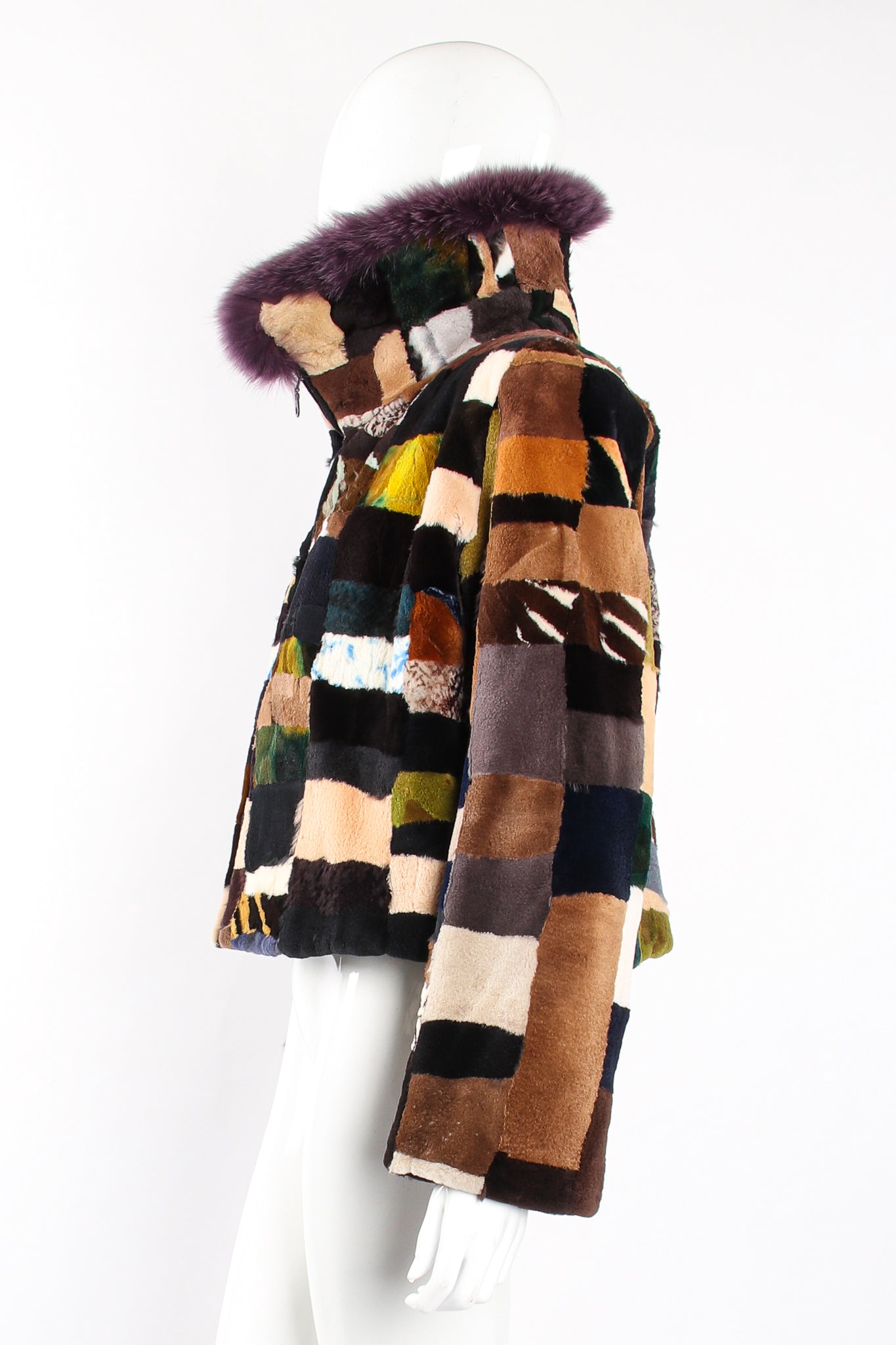 Vintage Moda Martani Patchwork Fur Collar Jacket on Mannequin side at Recess Los Angeles