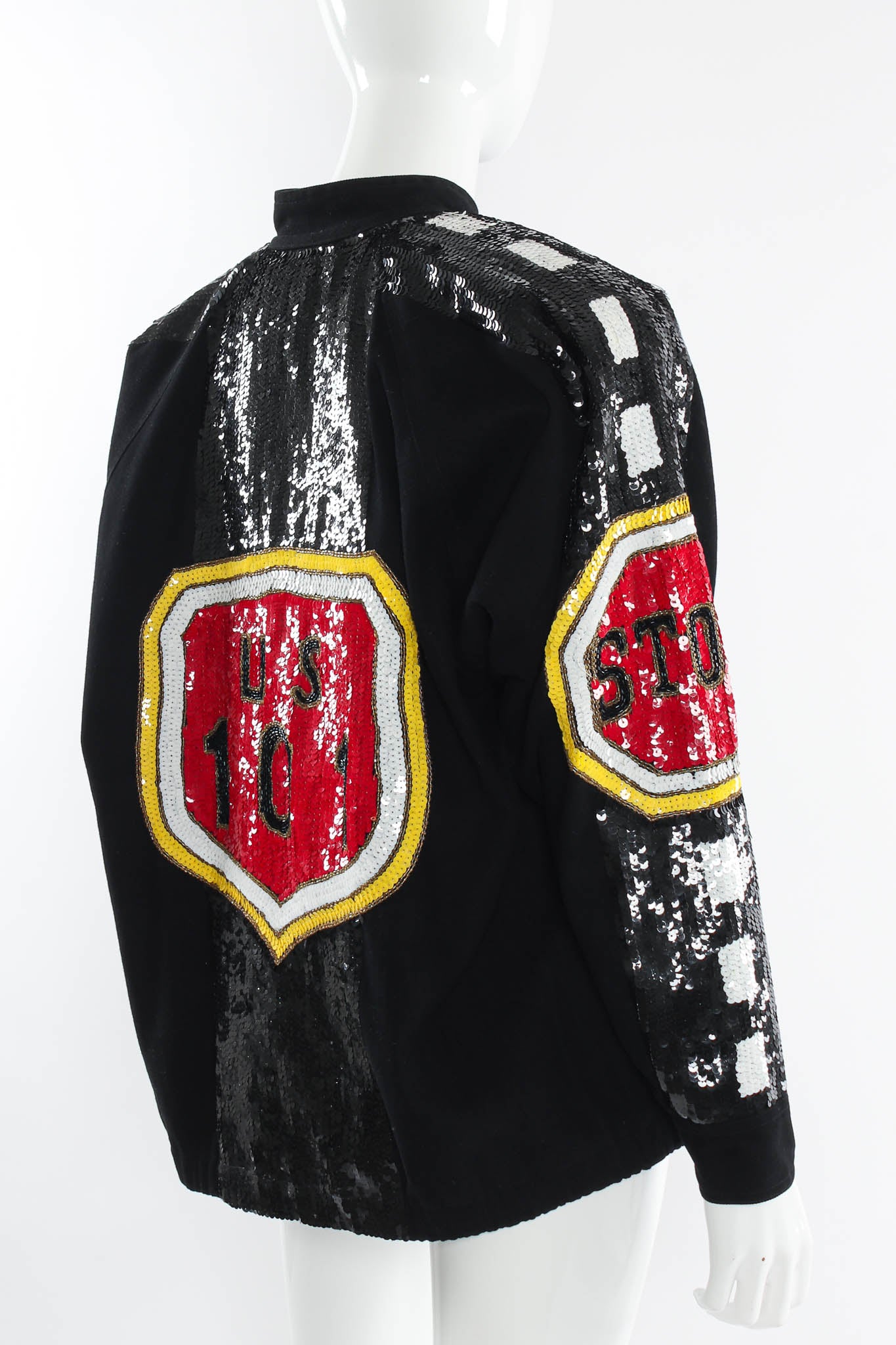 Vintage Modi Sequin Traffic Sign Jacket mannequin back angle @ Recess Los Angeles