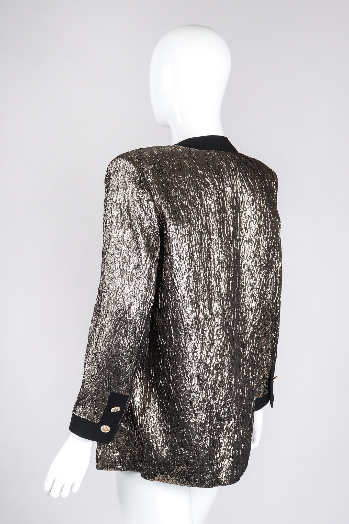 Recess Los Angeles Vintage Modica Gold Metallic Lamé Collarless Tuxedo Jacket Cardigan