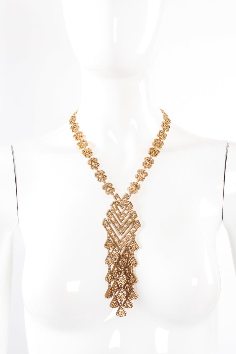 Vintage Monet Chevron Filigree Fringe Pendant on mannequin at Recess Los Angeles