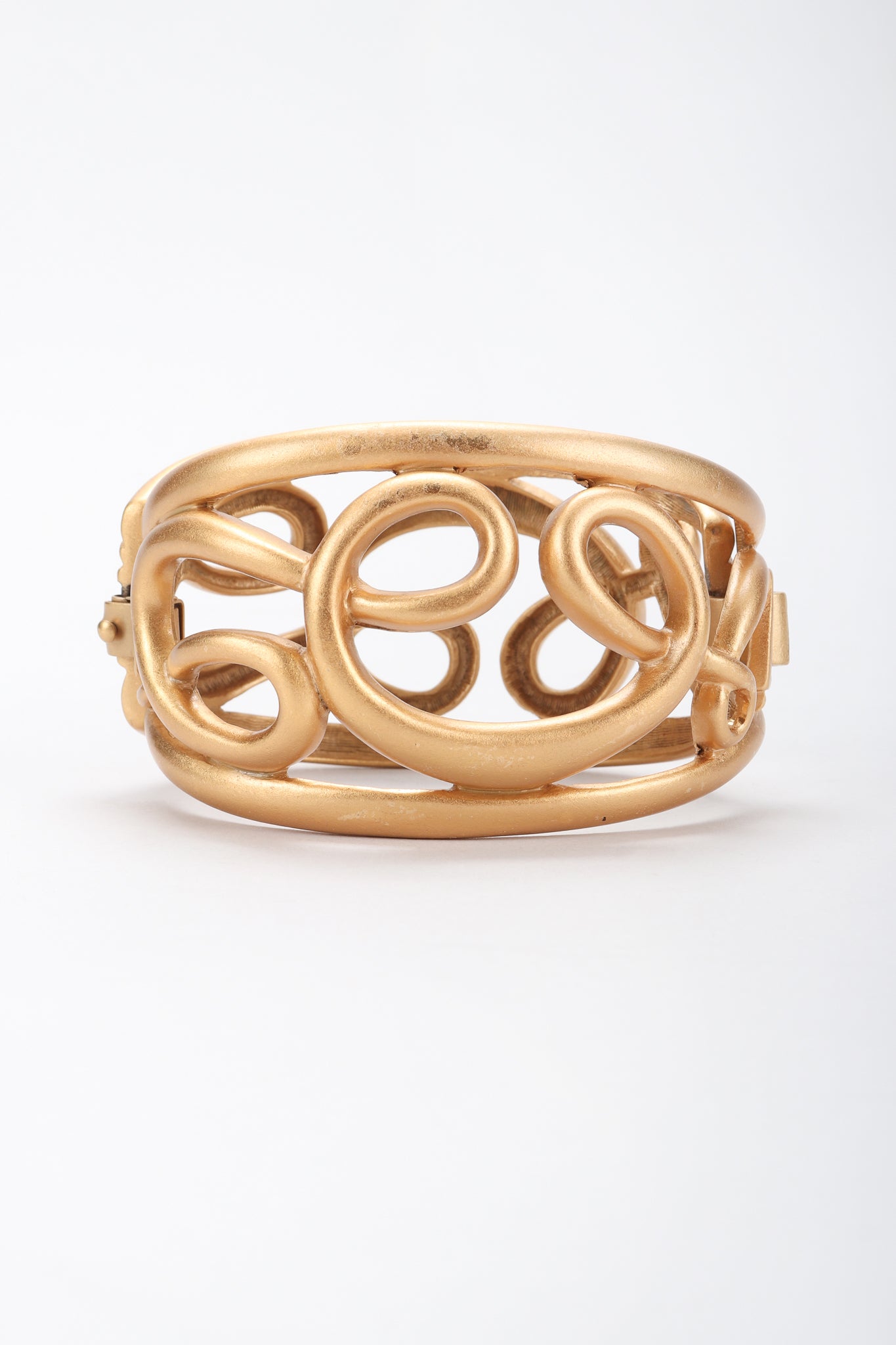 Recess Designer Consignment Vintage Monet Brushed Matte Gold Swirl Cage Cuff Bracelet Los Angeles Resale