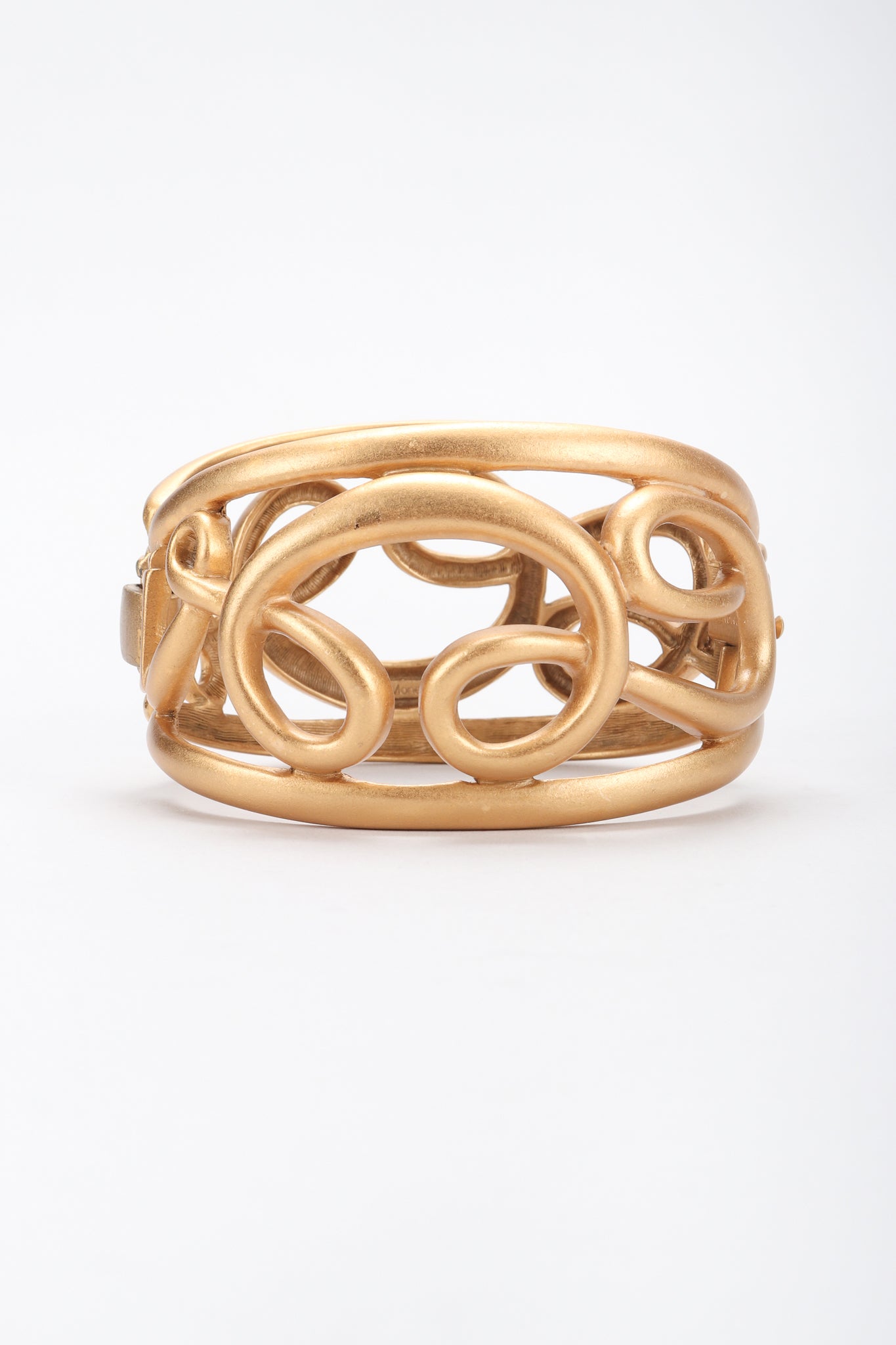 Recess Designer Consignment Vintage Monet Brushed Matte Gold Swirl Cage Cuff Bracelet Los Angeles Resale