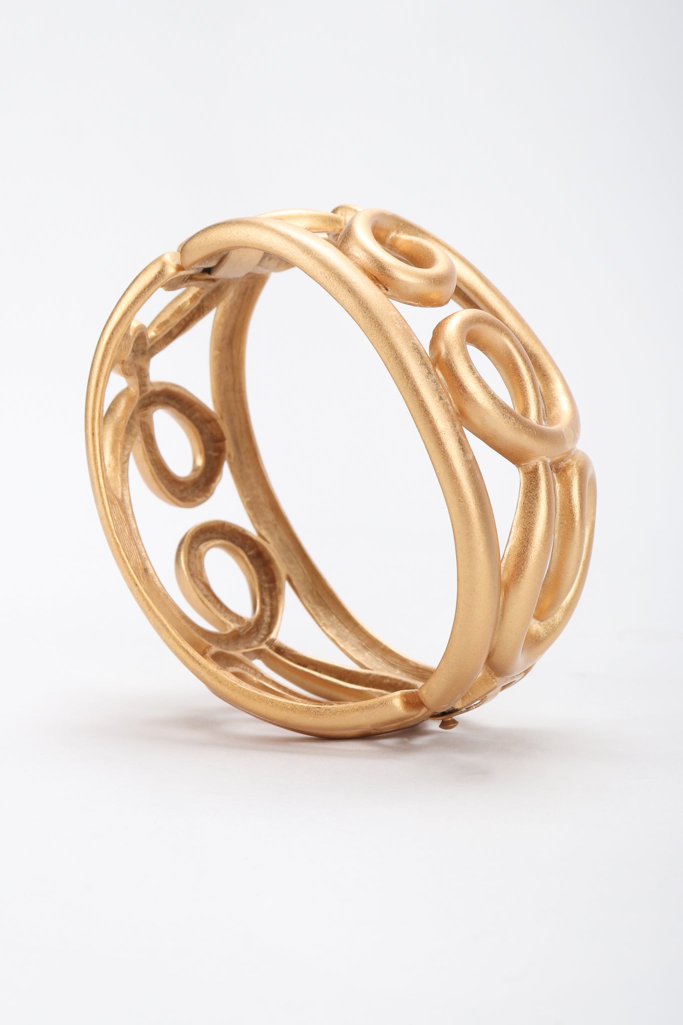 Recess Designer Consignment Vintage Monet Brushed Matte Gold Swirl Cage Cuff Bracelet Los Angeles Resale