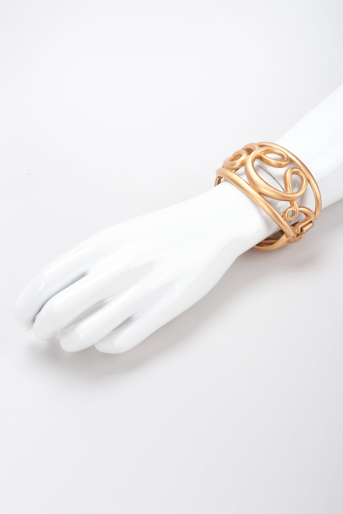 Recess Designer Consignment Vintage Monet Brushed Matte Gold Swirl Cage Cuff Bracelet Los Angeles Resale