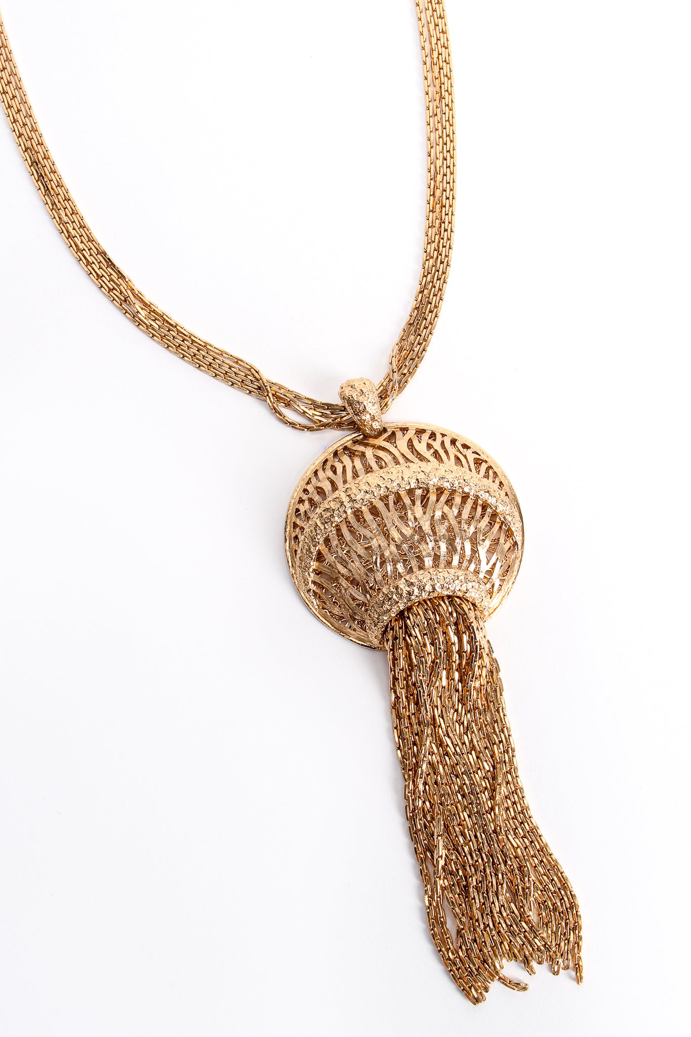 Vintage Monet Golden Jellyfish Tassel Pendant detail at Recess Los Angeles