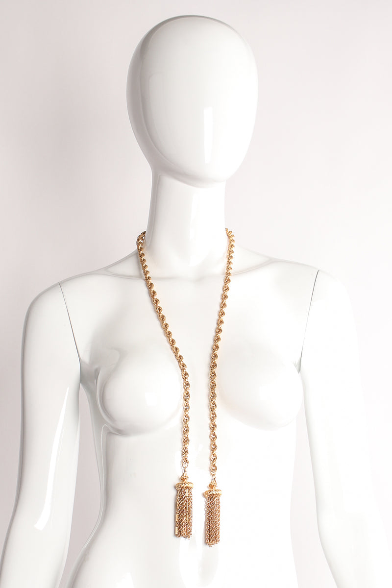 Vintage Monet Tassel Wrap Lariat Necklace on mannequin at Recess Los Angeles