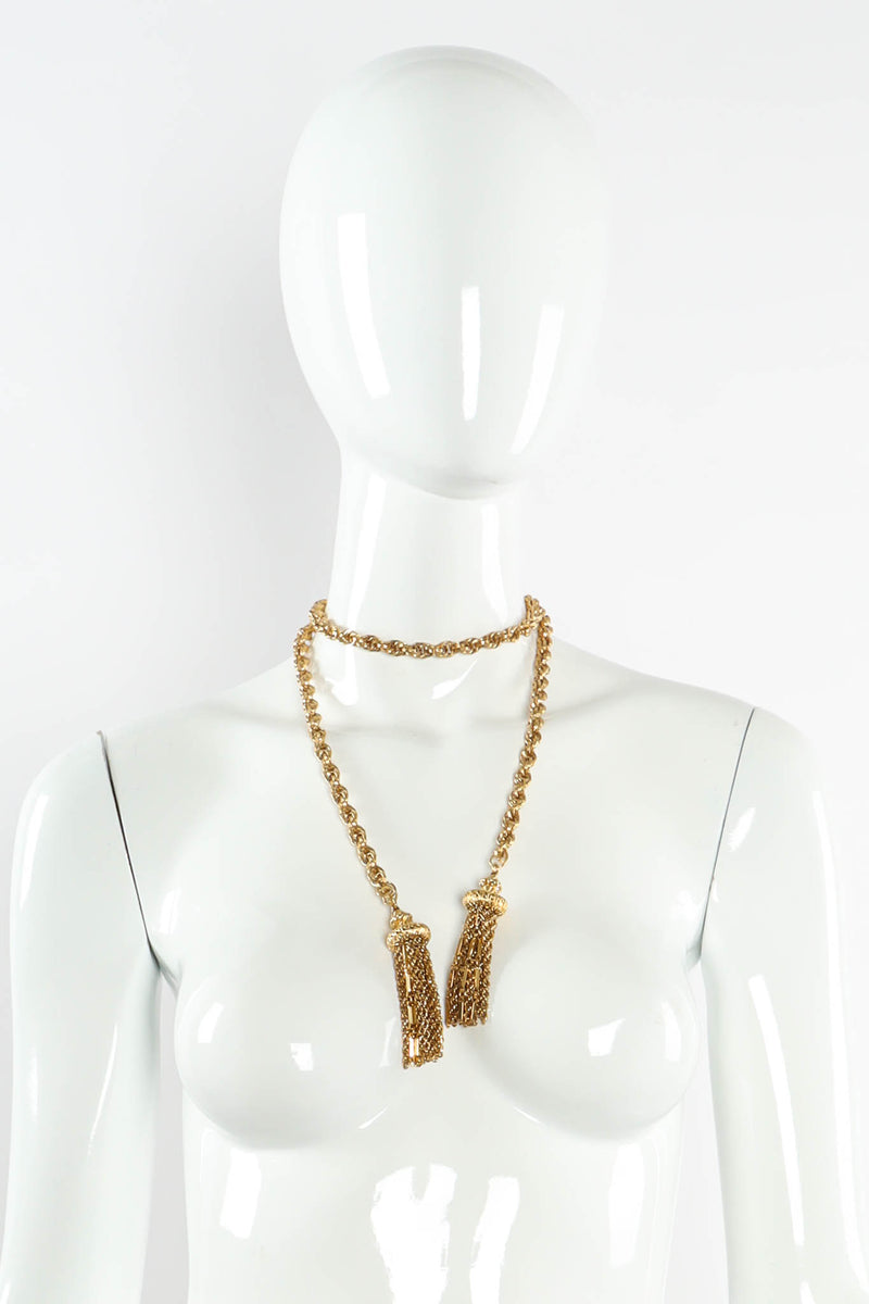 Vintage Monet Metal Twist Tassel Wrap Lariat double loop mannequin @ Recess Los Angeles