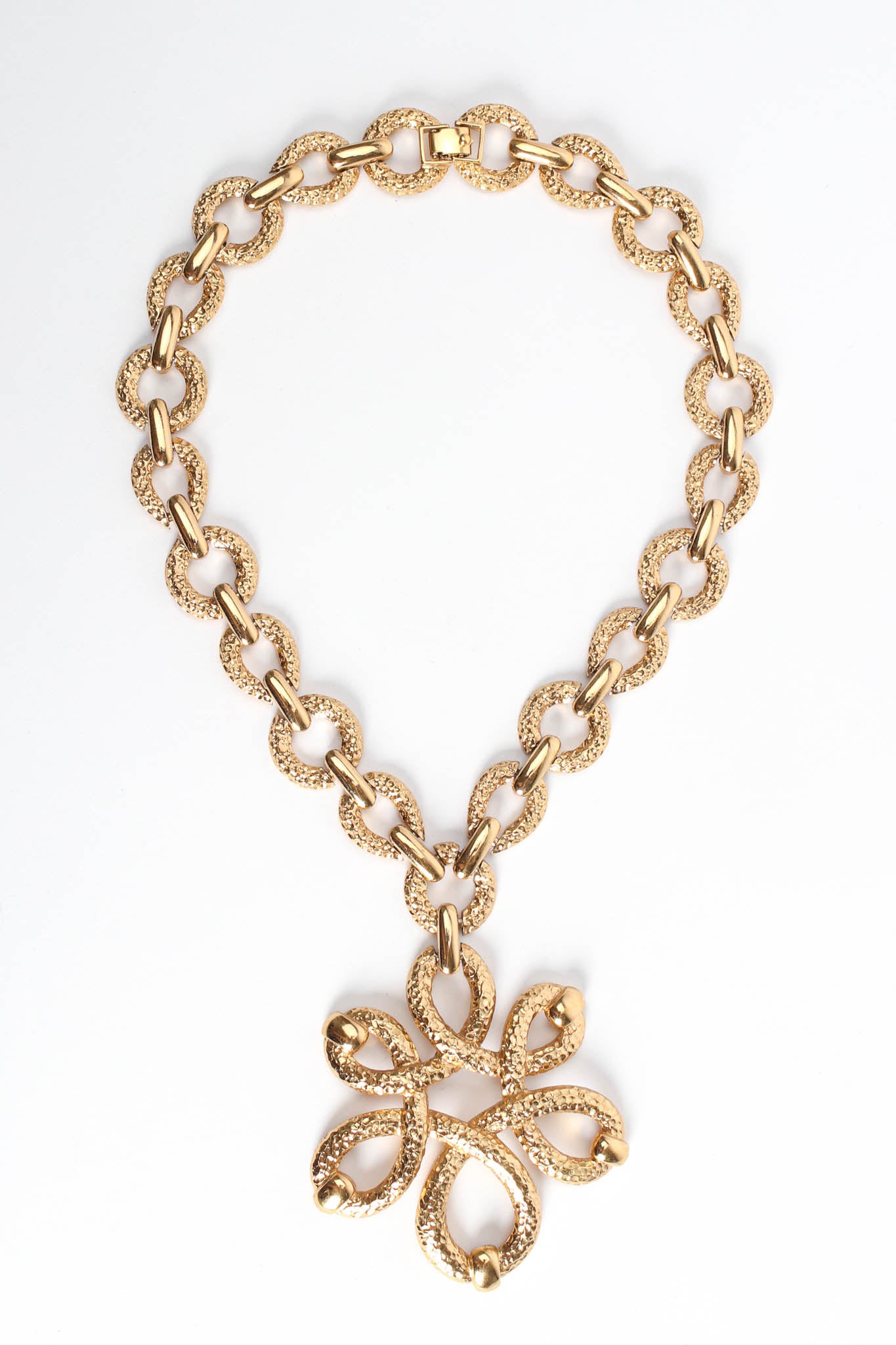 Vintage Monet Floral Knot Pendant Necklace clasped front @ Recess Los Angeles