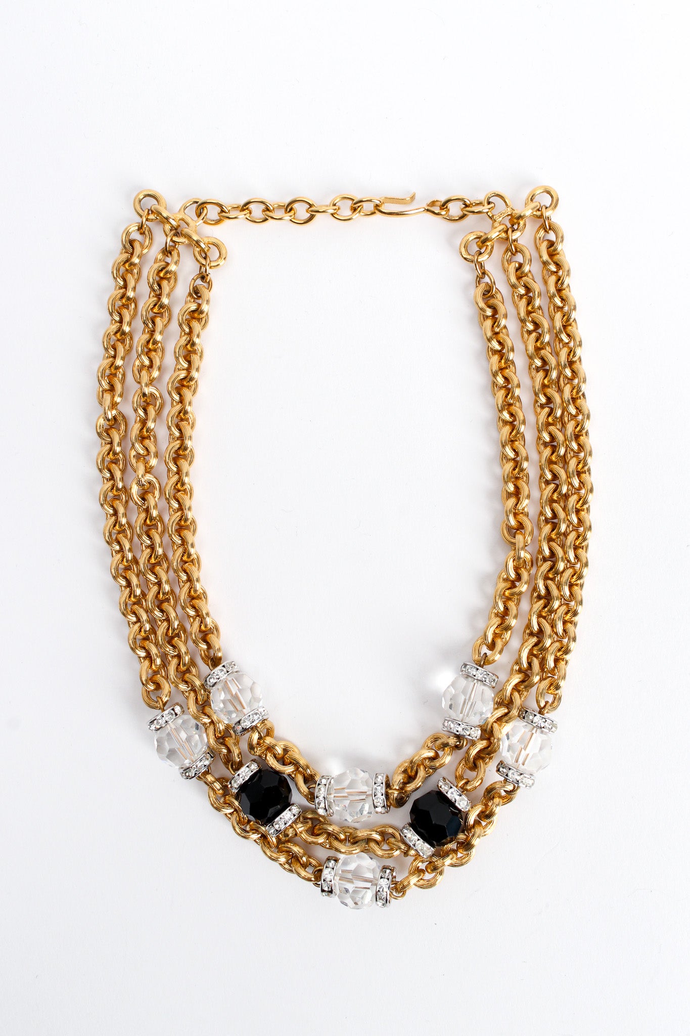 Vintage Monet Triple Chain Crystal & Rhinestone Necklace front @ Recess LA