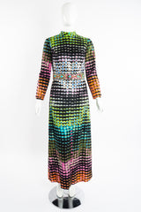 Vintage Montaldo's Graphic Rainbow Sequin Velveteen Dress on Mannequin front at Recess LA