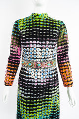 Vintage Montaldo's Graphic Rainbow Sequin Velveteen Dress on Mannequin front crop at Recess LA