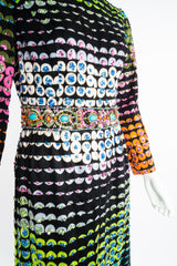 Vintage Montaldo's Graphic Rainbow Sequin Velveteen Dress on Mannequin waist at Recess LA