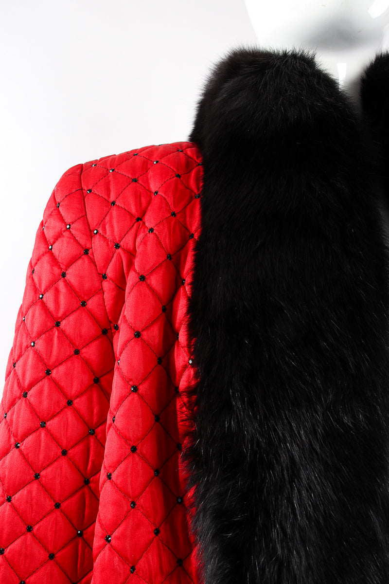 Vintage Montaldos Quilted Fur Trim Swing Jacket on Mannequin shoulder at Recess Los Angeles