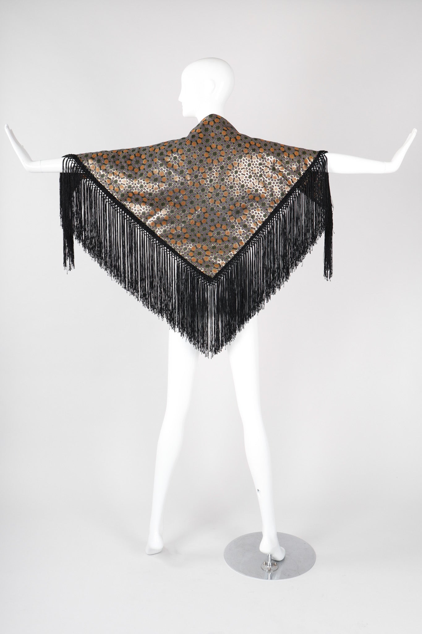 Recess Los Angeles Vintage  Metallic BrocadeMoroccan Mosaic Fringe Piano Shawl