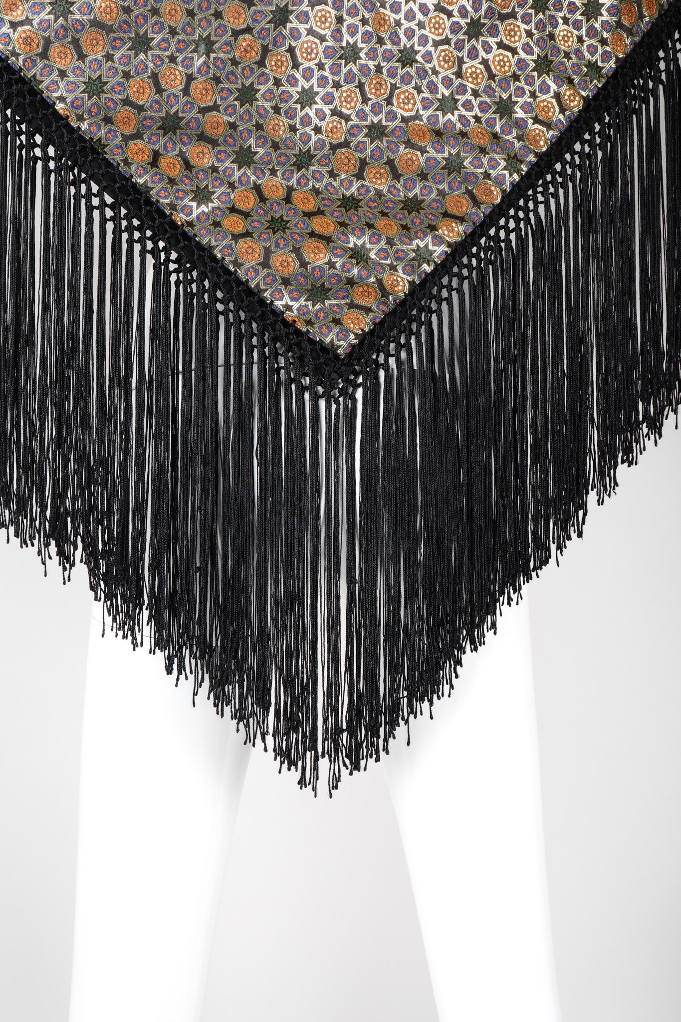 Recess Los Angeles Vintage  Metallic BrocadeMoroccan Mosaic Fringe Piano Shawl