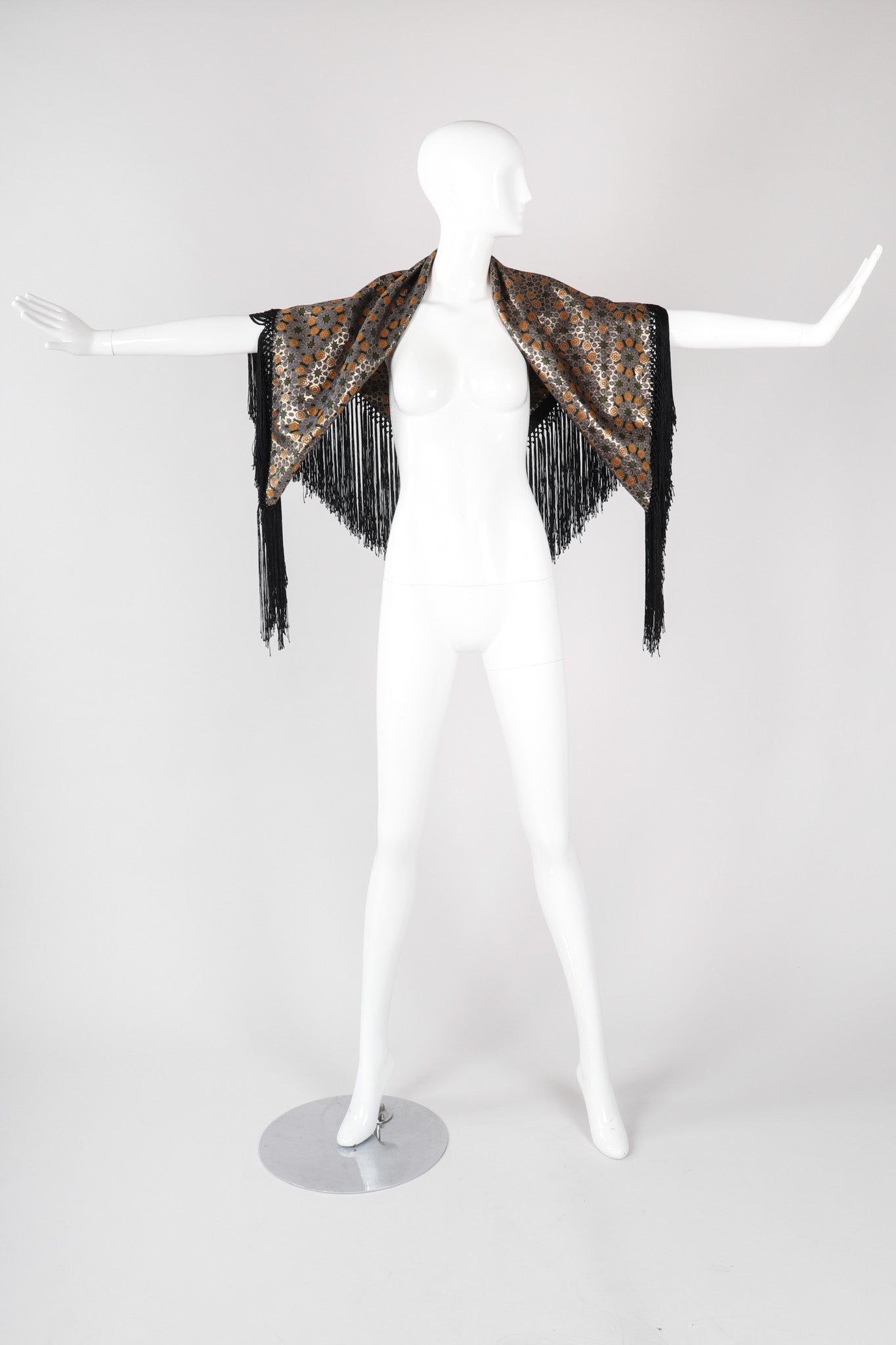 Recess Los Angeles Vintage  Metallic BrocadeMoroccan Mosaic Fringe Piano Shawl