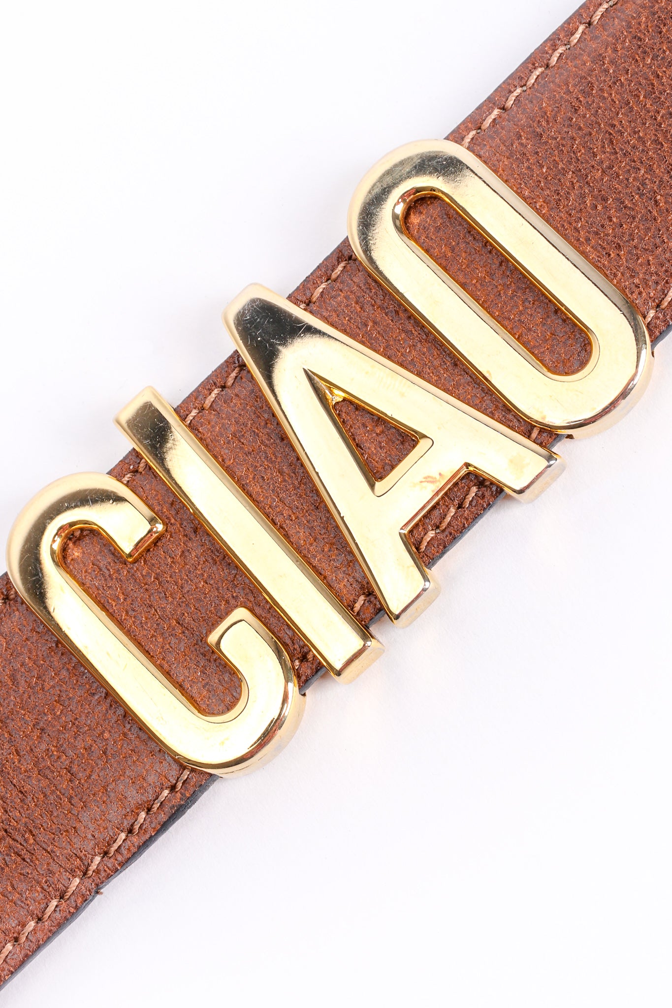 Vintage Moschino Ciao Ciao Ciao Leather Belt detail at Recess Los Angeles