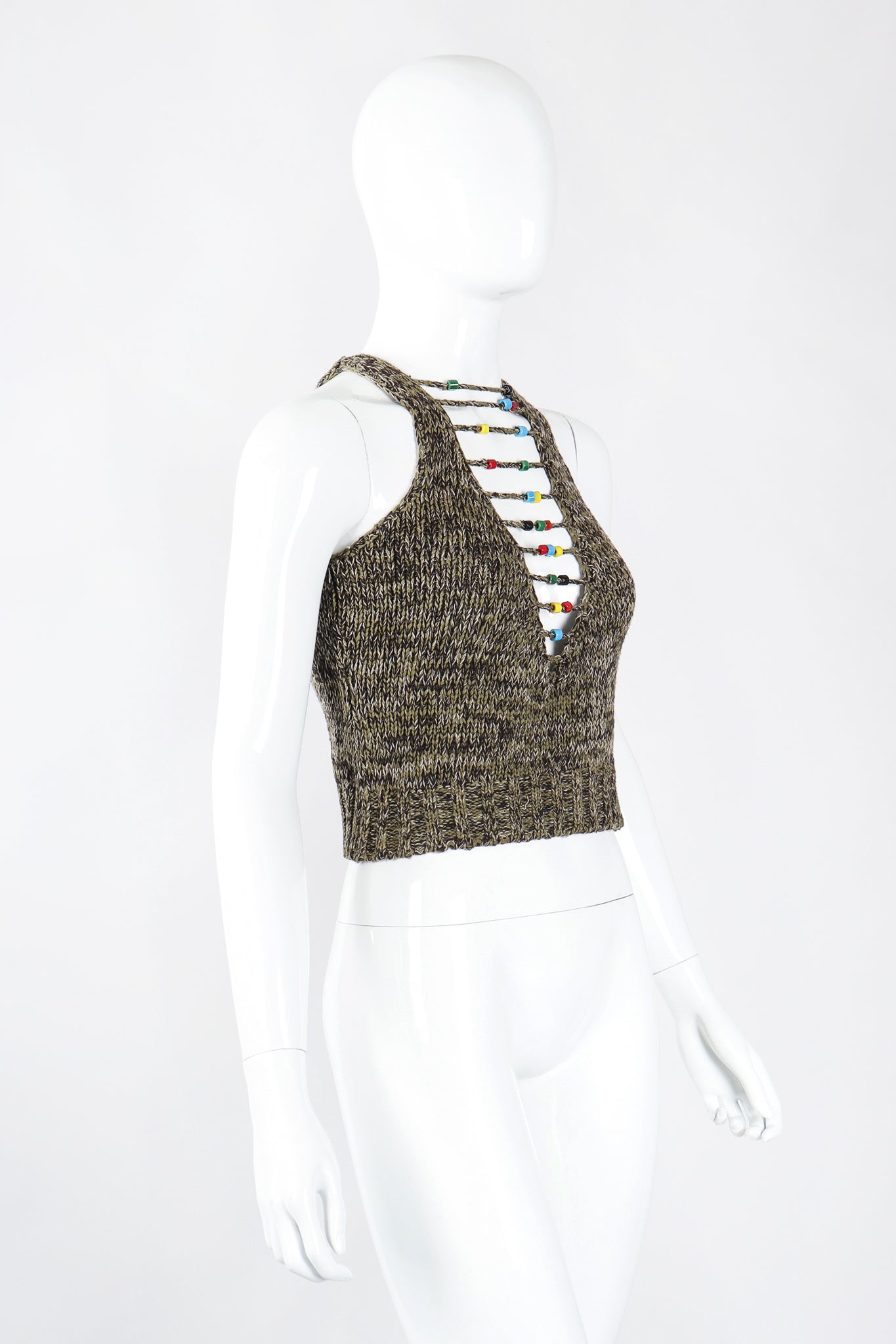 Recess Los Angeles Designer Consignment Vintage Moschino Braid Knit Bead Bob Marley Top