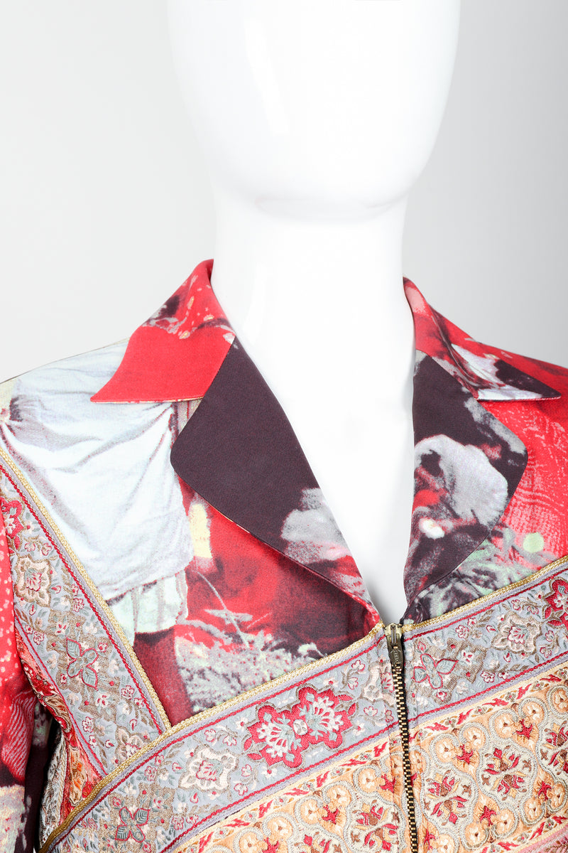 Vintage Moschino Tapestry Collage India Jacket on Mannequin collar at Recess Los Angeles