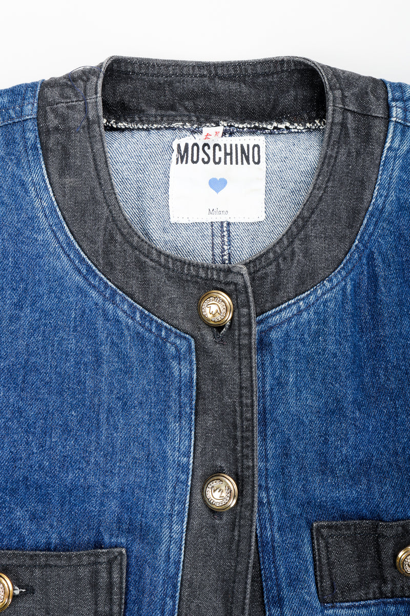 Vintage Moschino Denim Button Sheath Dress neckline at Recess Los Angeles