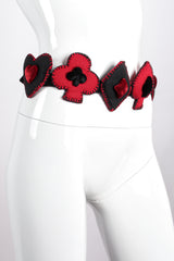 Vintage Moschino Queen of Hearts Felt Playing Card Ribbon Belt on mannequin angle at Recess Los Angeles