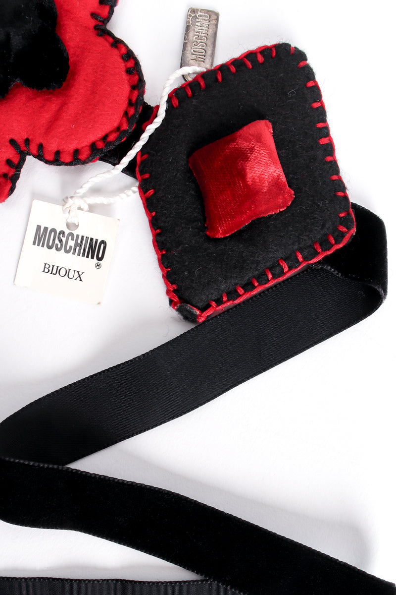 Vintage Moschino Queen of Hearts Felt Playing Card Ribbon Beltl charm and hangtat at Recess LA