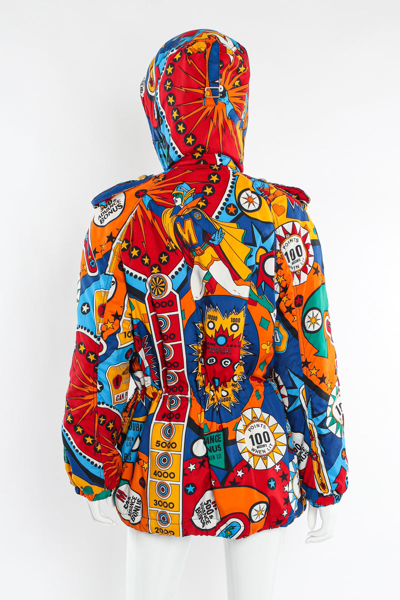 Vintage Moschino Jeans Casino Gambler Print Padded Jacket mannequin back hook on @ Recess LA