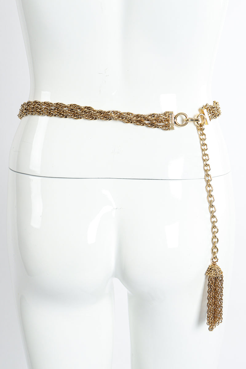 Vintage Moschino Gold Tassel Chain Belt Necklace on Mannequin at Recess Los Angeles