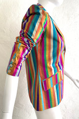 Vintage Mr. Blackwell Rainbow Stripe Raw Silk Jacket on Mannequin Side at Recess Los Angeles