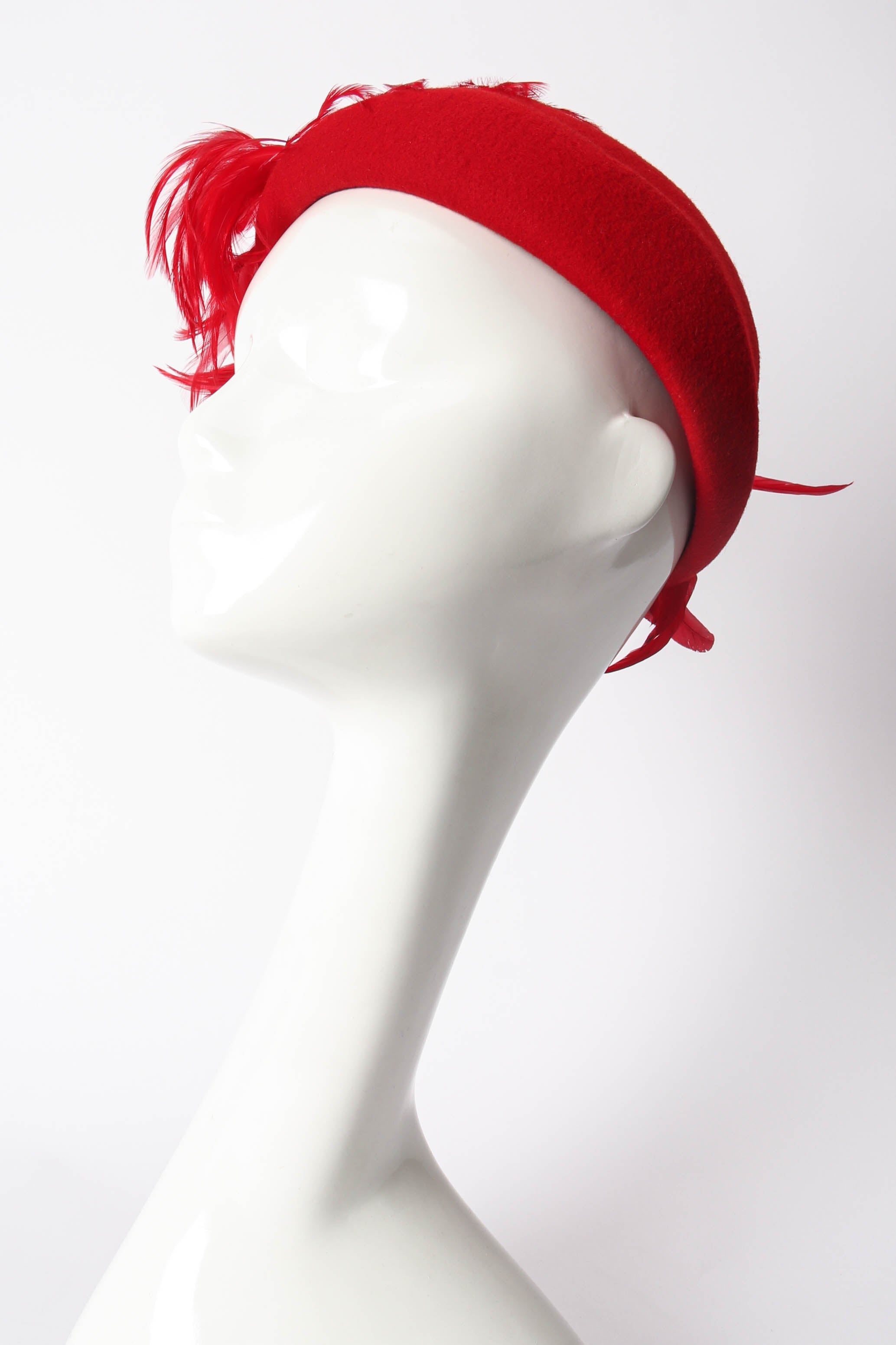 Vintage Mr. Charles Feather Feather Juliet Hat on mannequin side at Recess Los Angeles