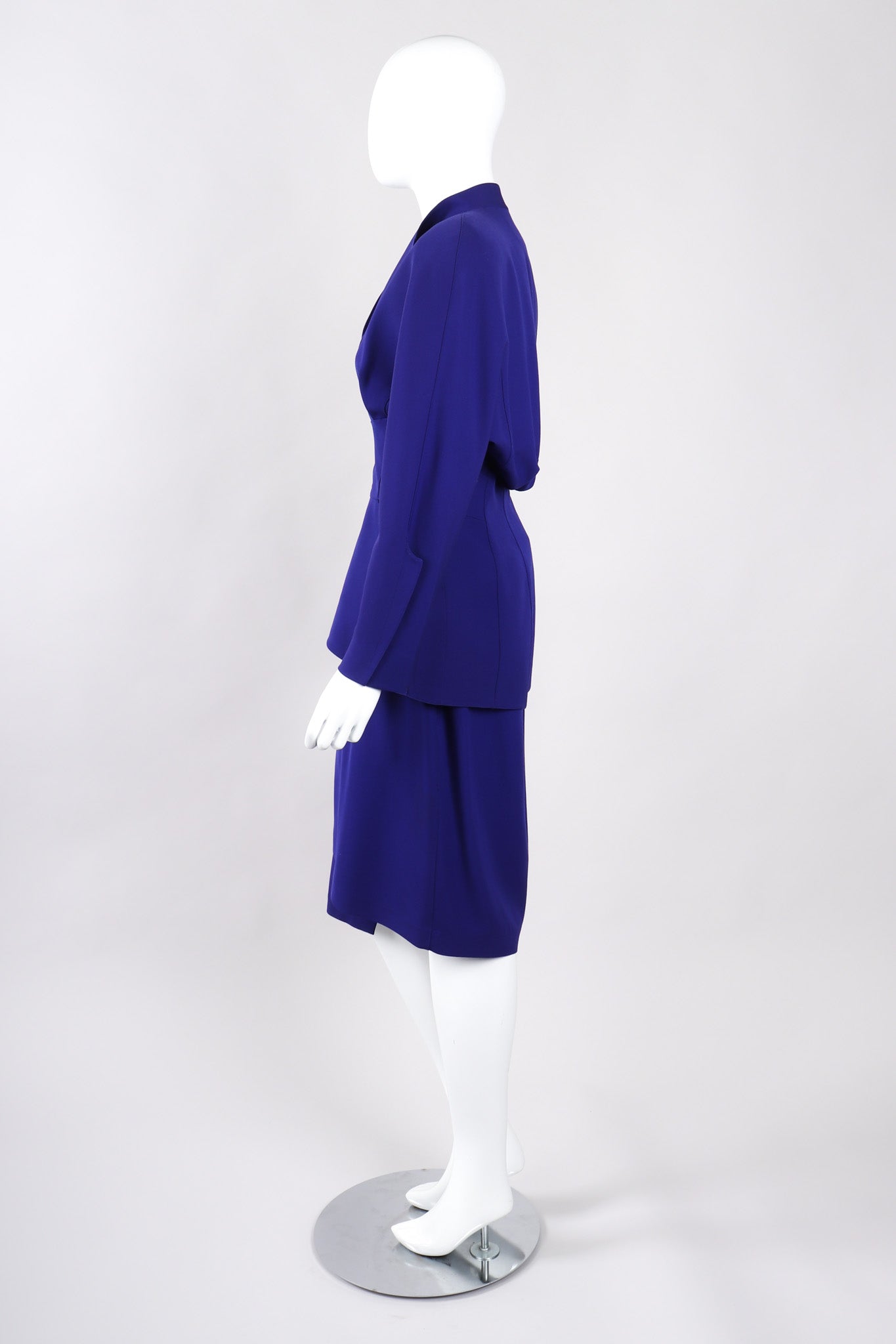 Recess Los Angeles Vintage Thierry Mugler Architectural Jacket Wrap Skirt Suit Set Fins Fitted Waist Violet Purple