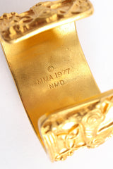 Vintage Metropolitan Museum of Art 1977 NMD Gold Xolo Dog Cuff Bracelet Signature Stamp at Recess