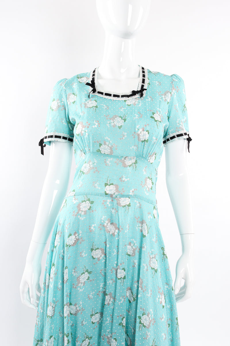 Vintage Cotton Floral Swiss Dot Maxi Dress on Mannequin front crop at Recess Los Angeles