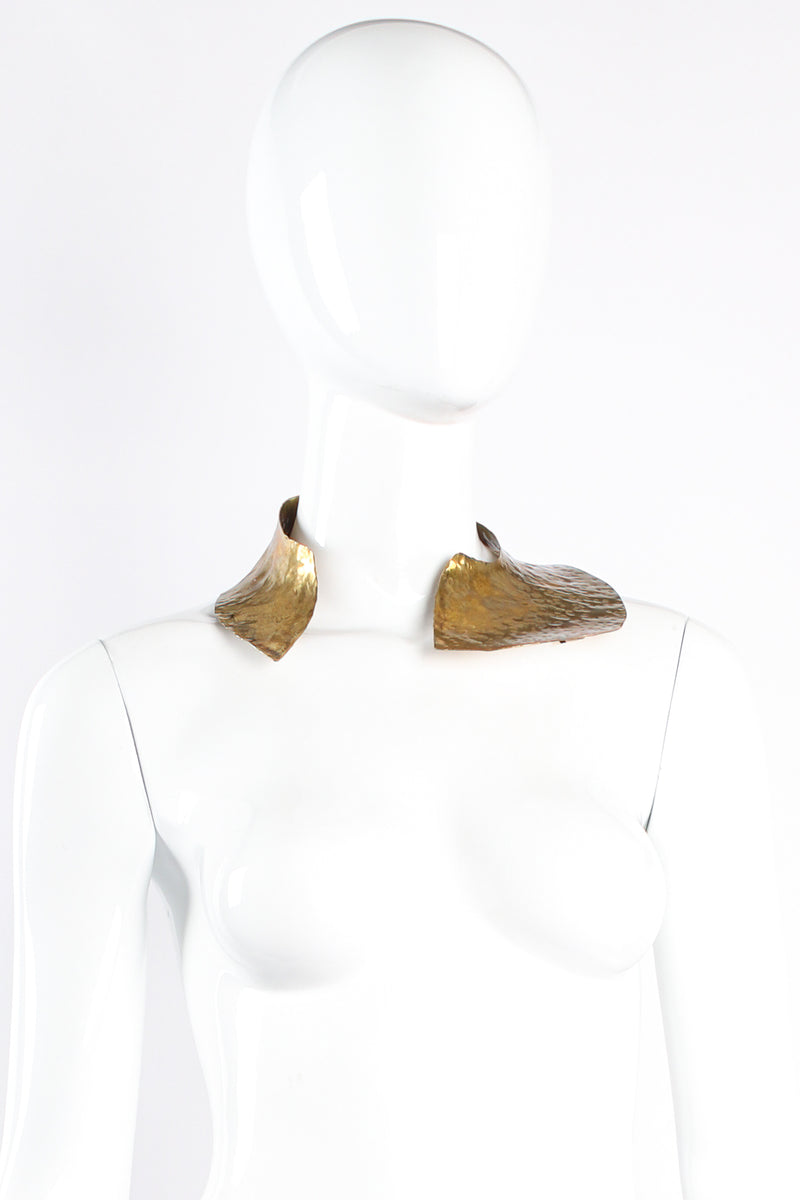 Vintage Sculptural Hammered Plate Collar Necklace on mannequin at Recess Los Angeles