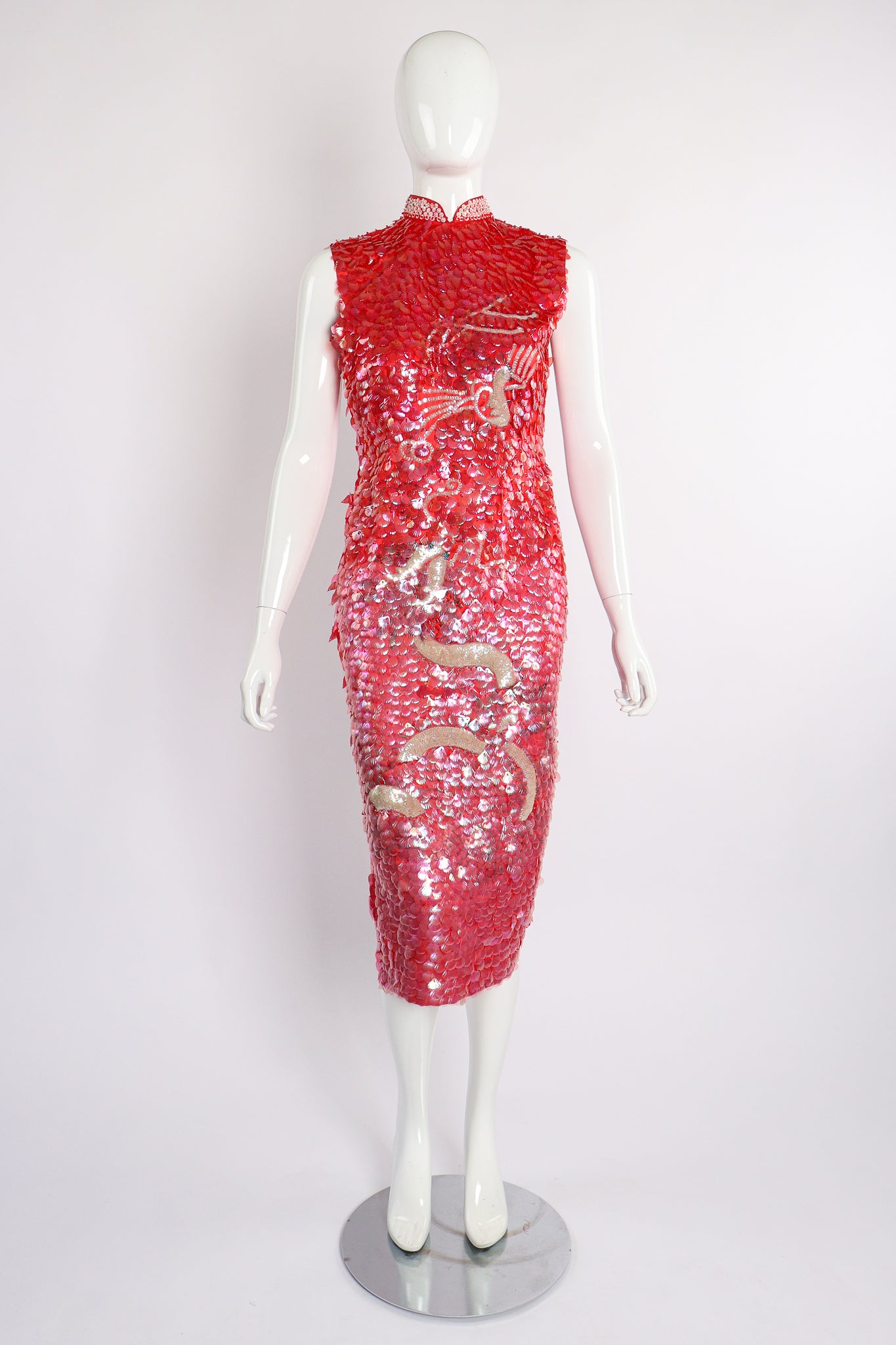 Vintage Sequined Cheongsam Sheath Dress on Mannequin Front at Recess Los Angeles