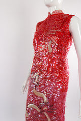 Vintage Sequined Cheongsam Sheath Dress on Mannequin Angle Crop at Recess Los Angeles