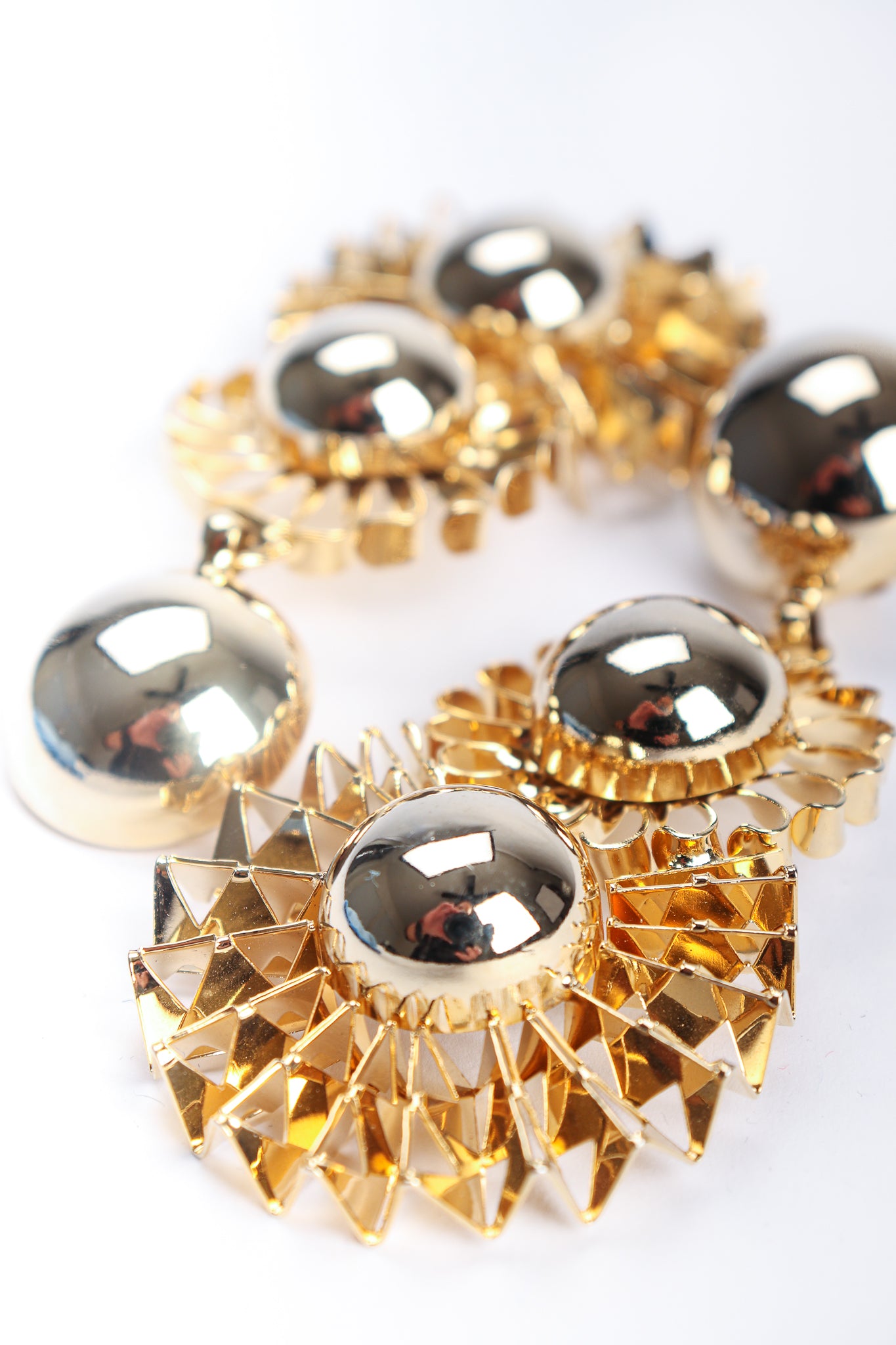 Vintage Gold Flower Pom Pom Drop Earrings Detail at Recess Los Angeles