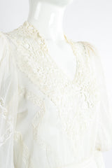 Vintage 1930s Sheer Lace Balloon Sleeve Dress Wedding on Mannequin Neckline at Recess LA