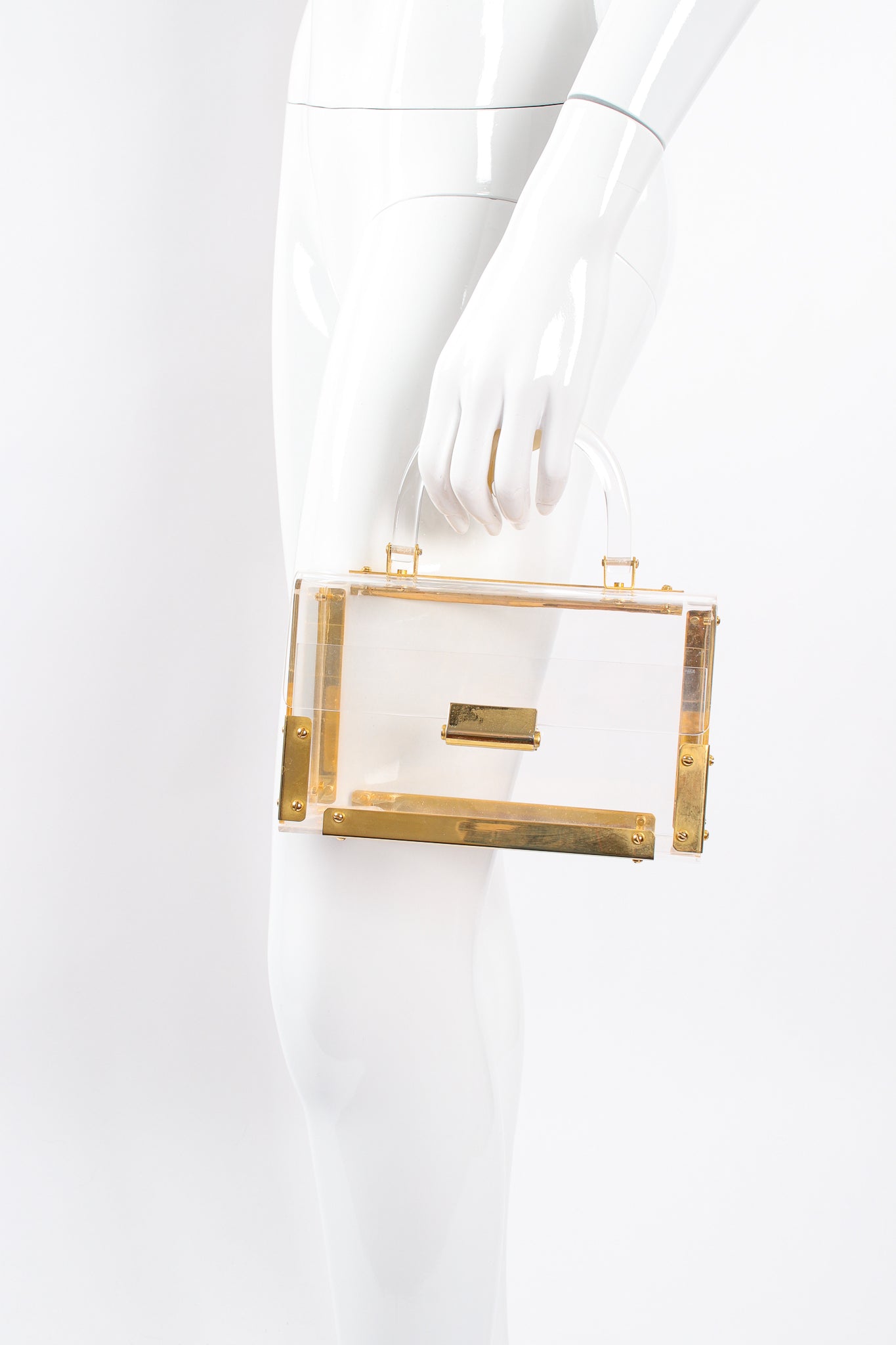 Vintage Lucite Flap Box Bag on mannequin at Recess Los Angeles