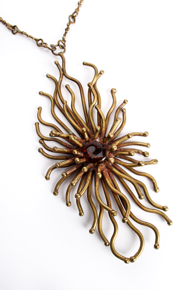 Vintage Unsigned Pal Kepenyes Brutalist Sunburst Pendant Necklace detail at Recess Los Angeles