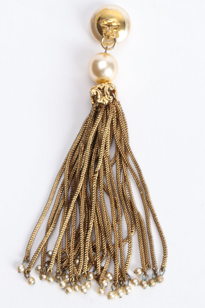 Vintage Pearl Chain Tassel Earrings backside at Recess Los Angeles