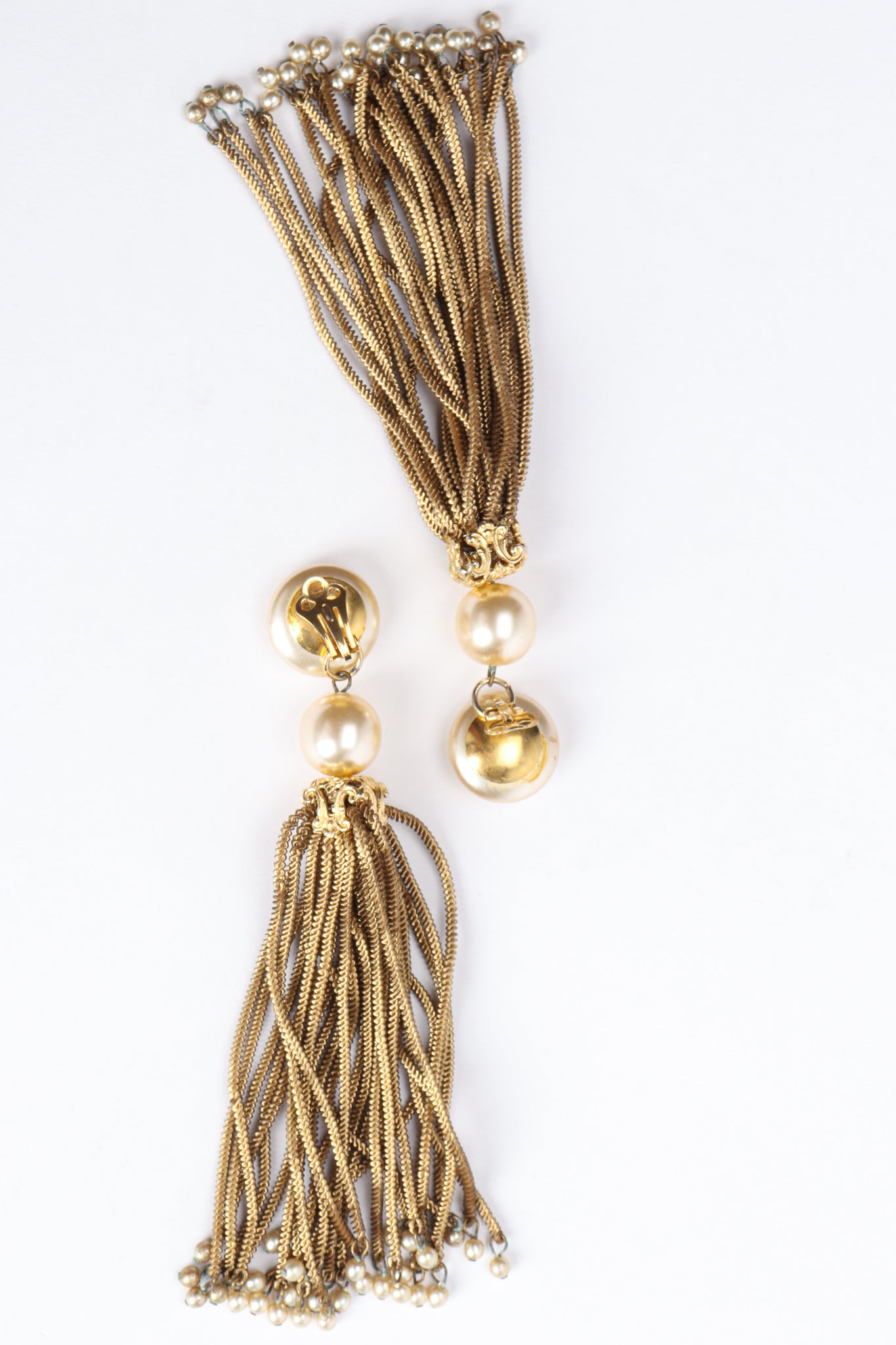 Vintage Pearl Chain Tassel Earrings backside at Recess Los Angeles