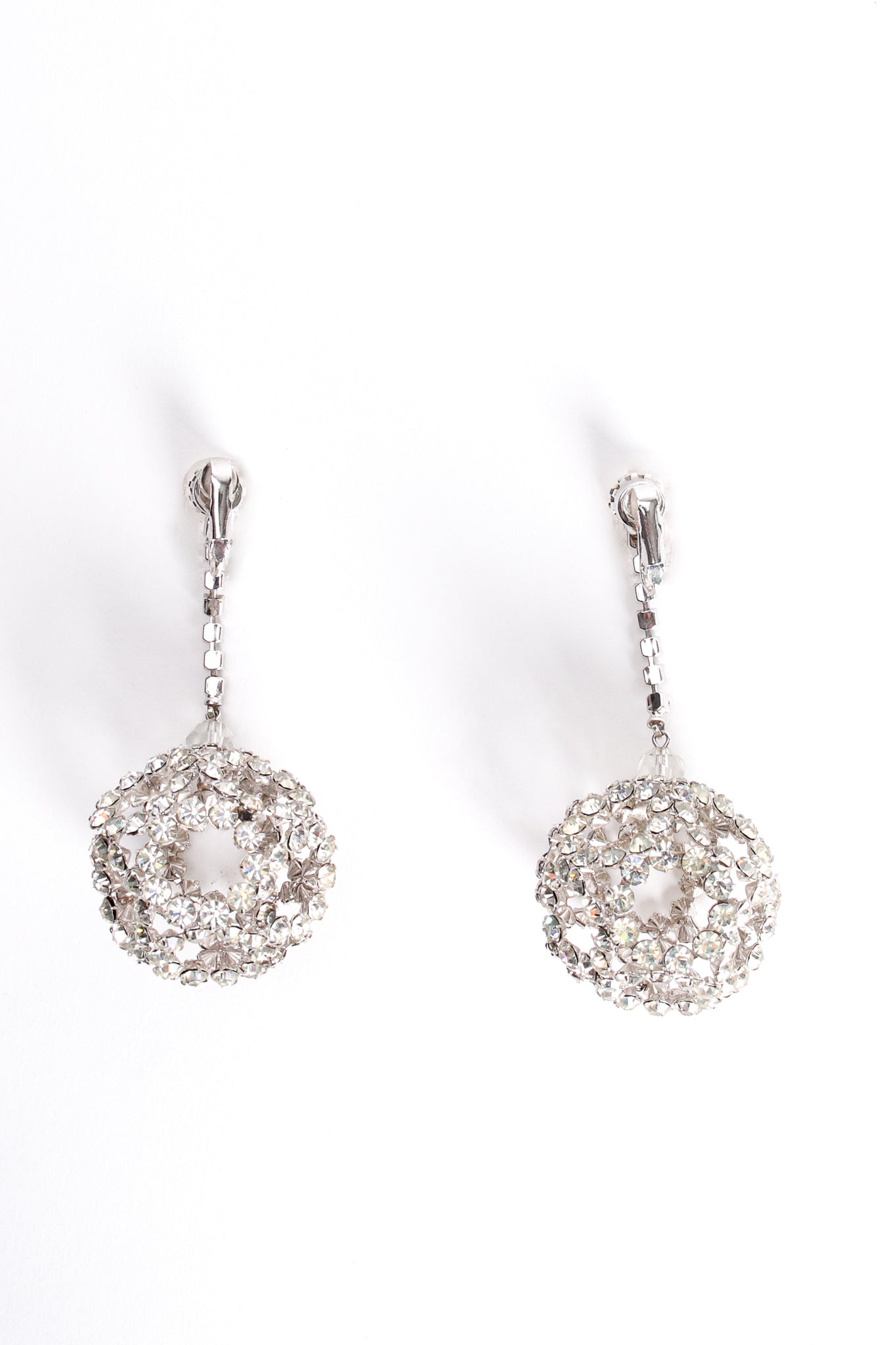 Vintage Rhinestone Cage Ball Drop Earrings backside at Recess Los Angeles